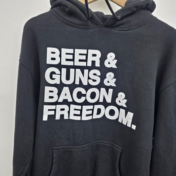 Independent Trading Co Mens L Black Graphic Hoodie Beer Bacon Guns Freedom USA - Picture 6 of 11